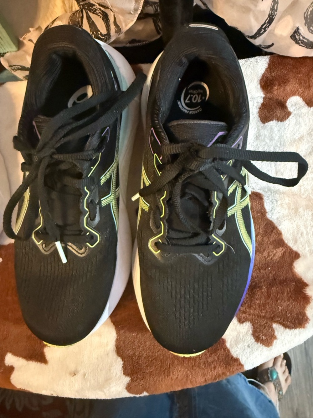 Asics  women Black Sneakers with Neon Yellow and Purple Accents